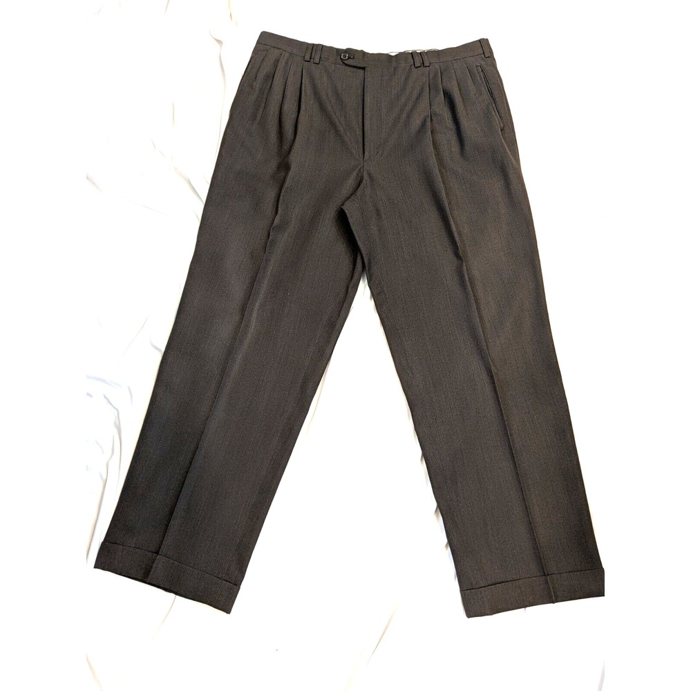 RAVAZZOLO Brn/Blk/Gry Mix Wool Mens Pleated Pants/ Trousers 38Wx30L Hemmed cuff